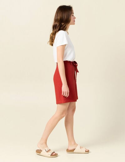 Short large taille haute rouge foncé femme