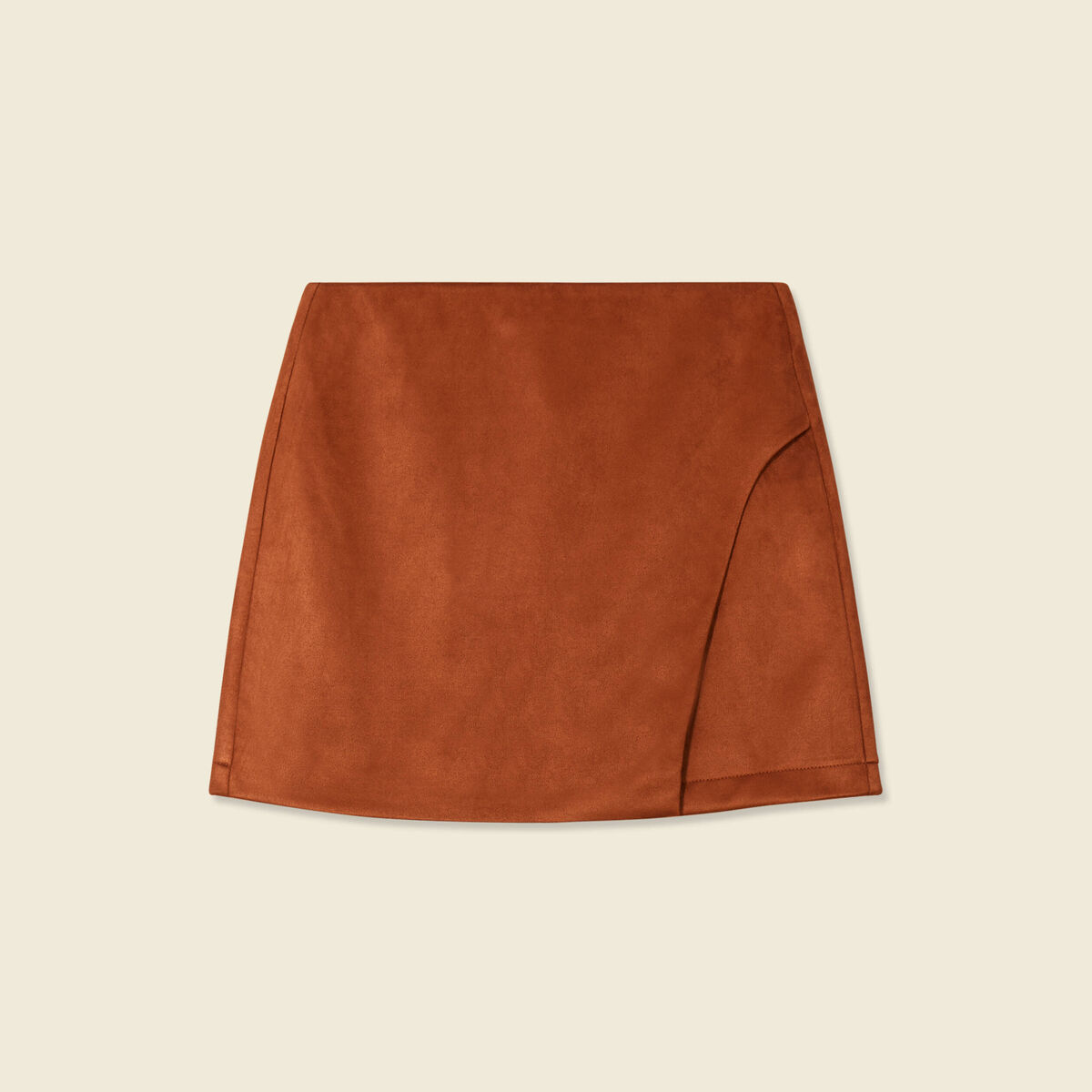 Jupe droite suédine marron cognac femme