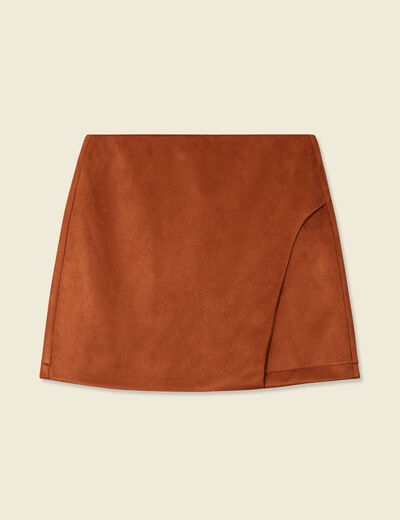 Jupe droite suédine marron cognac femme