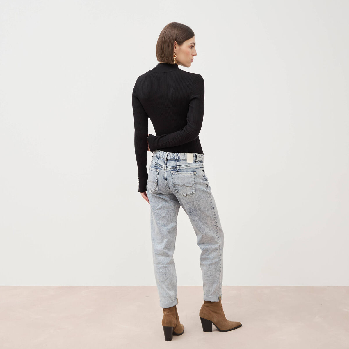 Jeans girlfriend 5 poches denim snow bleu femme