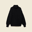 Pull manches longues col roul&eacute; brillant noir femme