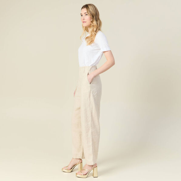 Pantalon large taille haute sable femme