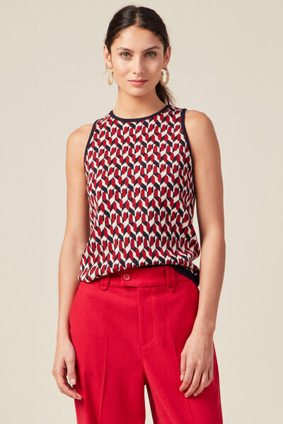 Pull débardeur dos ouvert bleu marine femme