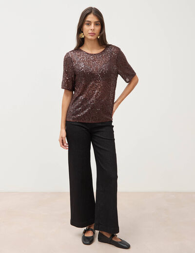 Jeans large taille haute denim noir femme