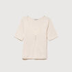 T-shirt ajust&eacute; col v manches coude creme femme
