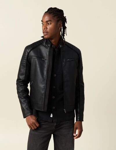 Veste biker simili cuir noir homme