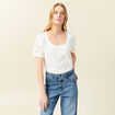 T-shirt manches courtes brodé ecru femme