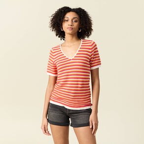Pull manches courtes marron cognac femme