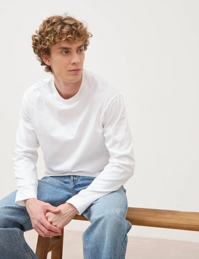 T-shirt en coton manches longues blanc homme