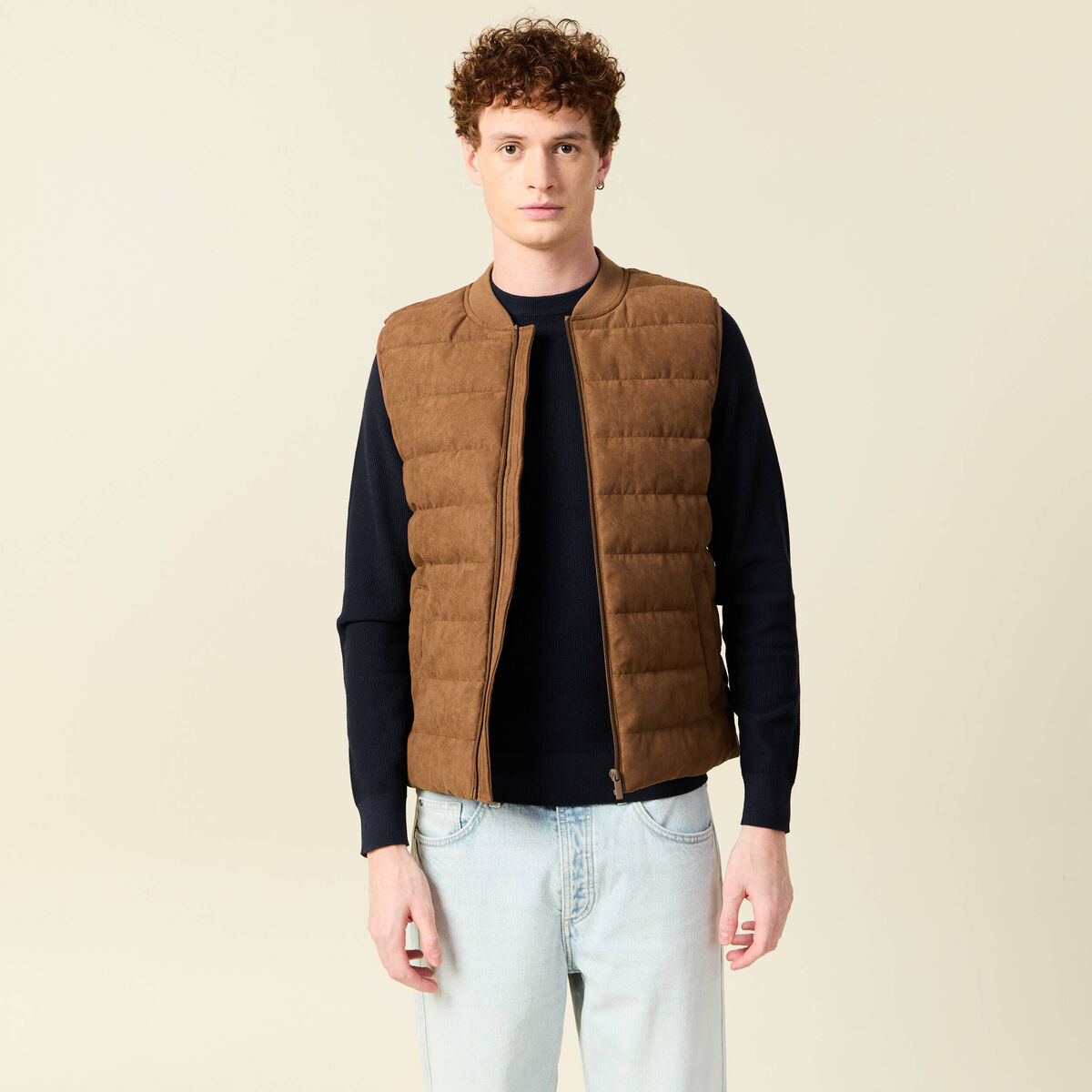 Doudoune sans manches doubl&eacute;e marron homme