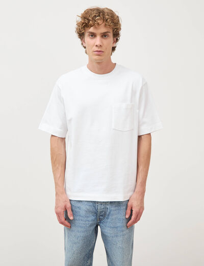 T-shirt droit en coton col ras du cou blanc homme