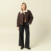 Gilet col V manches longues n&oelig;uds marron femme