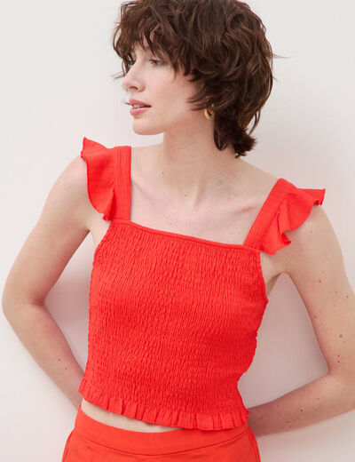 D&eacute;bardeur cintr&eacute; cropped d&eacute;collet&eacute; orange fonc&eacute; femme