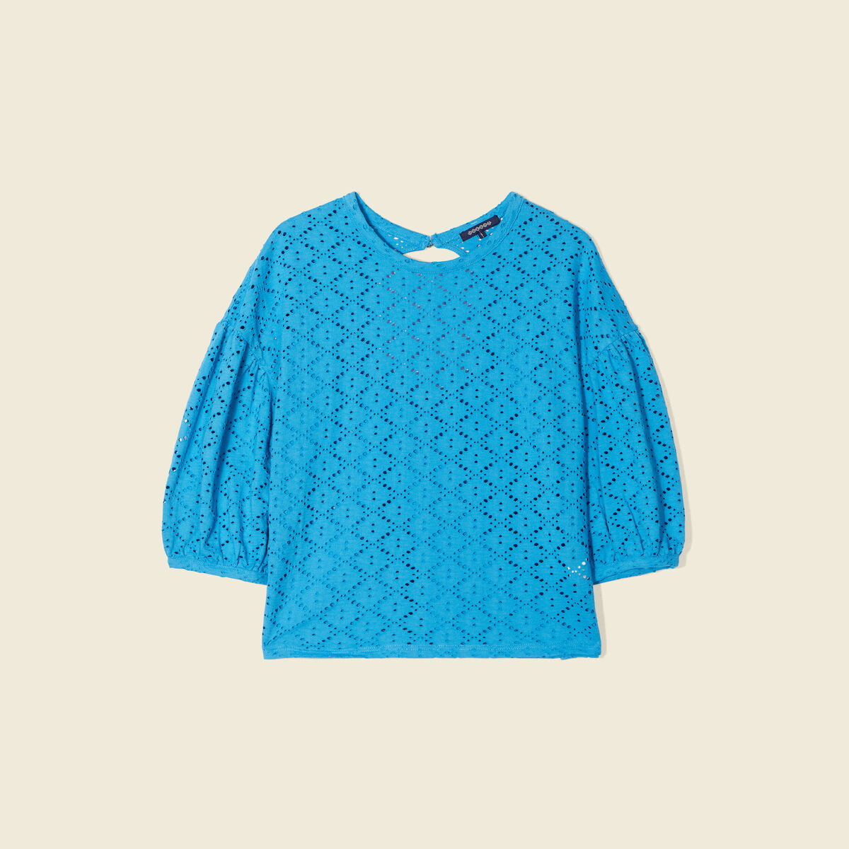 T-shirt manches 3/4 ajouré bleu femme