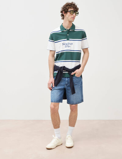 Polo ray&eacute; coupe ample manches courtes blanc homme