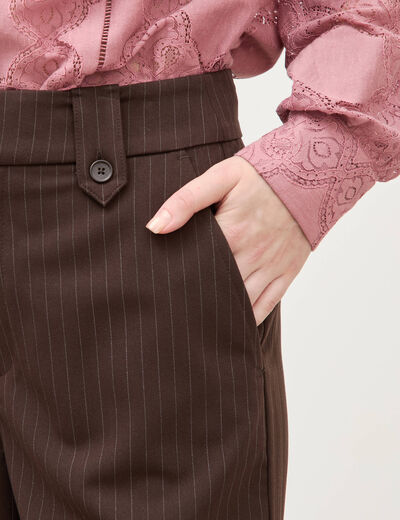 Pantalon large taille haute fluide marron fonc&eacute; femme