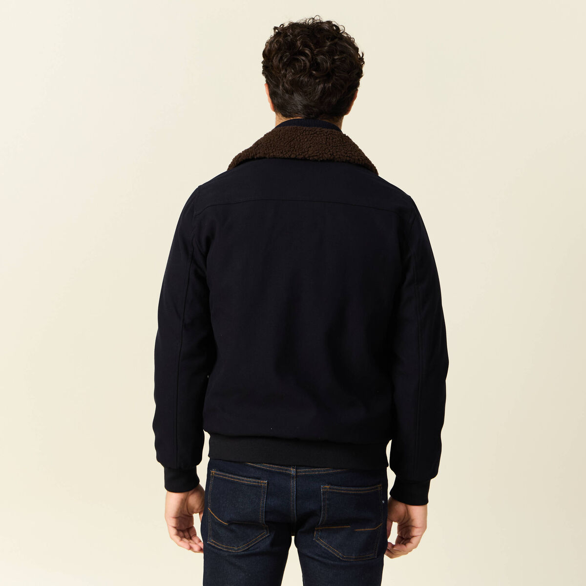 Blouson col aviateur zipp&eacute; bleu marine homme