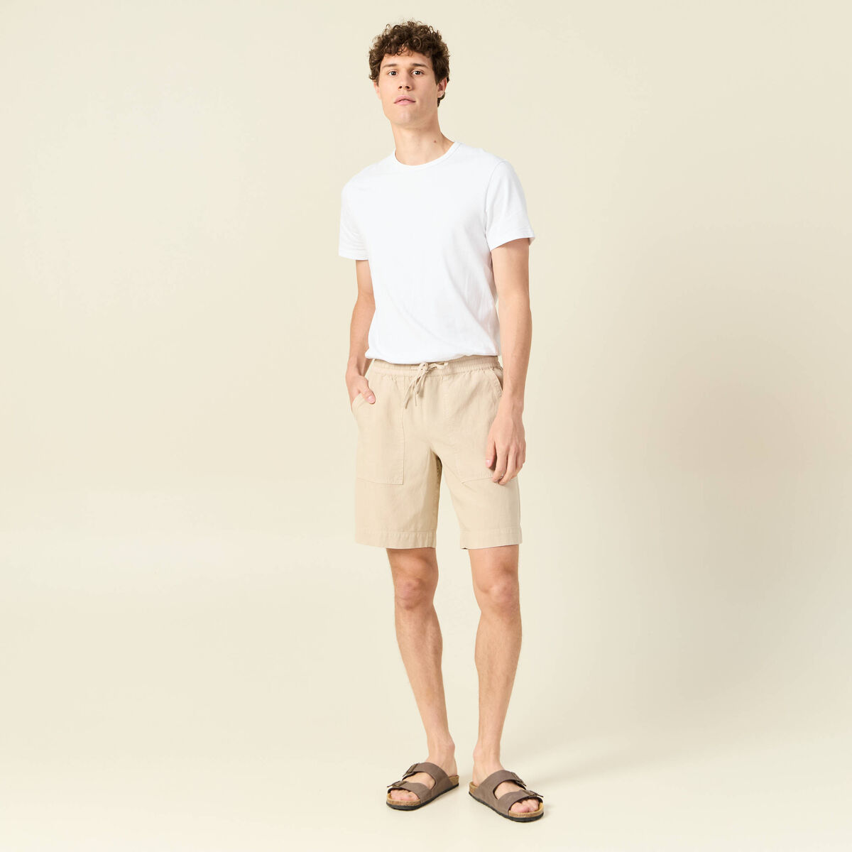 Short droit à coulisse sable homme