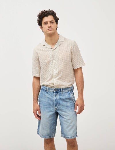Bermuda en jean coton denim bleach homme