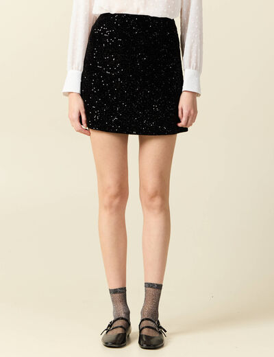 Jupe droite velours sequins noir femme