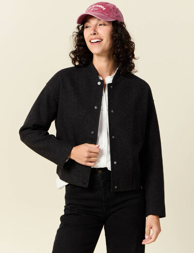 Gilet manches longues gris fonc&eacute; femme