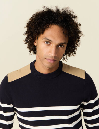 Pull manches longues bleu fonc&eacute; homme