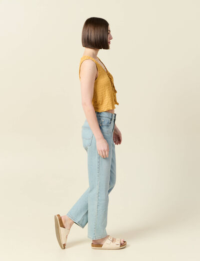 Débardeur droit cropped col rond jaune moutarde femme