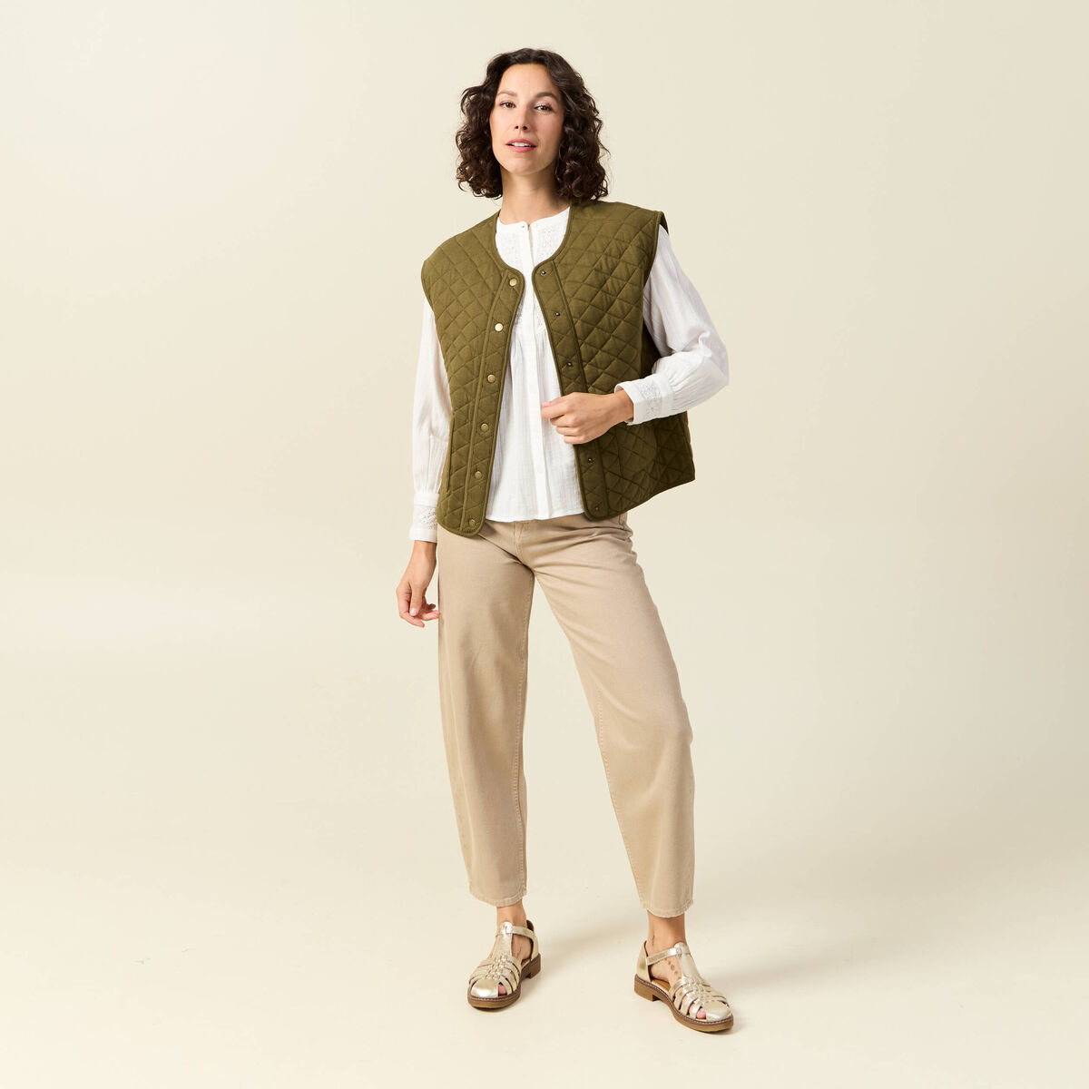 Gilet sans manches vert kaki femme