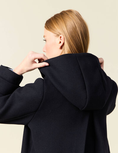 Caban oversize court &agrave; capuche bleu fonc&eacute; femme