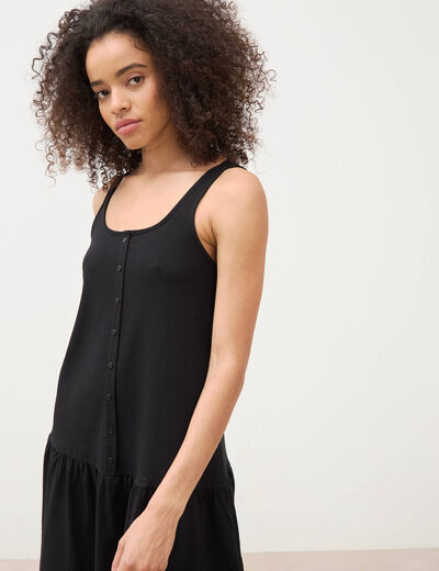 Robe sans manches en maille col carr&eacute; noir femme