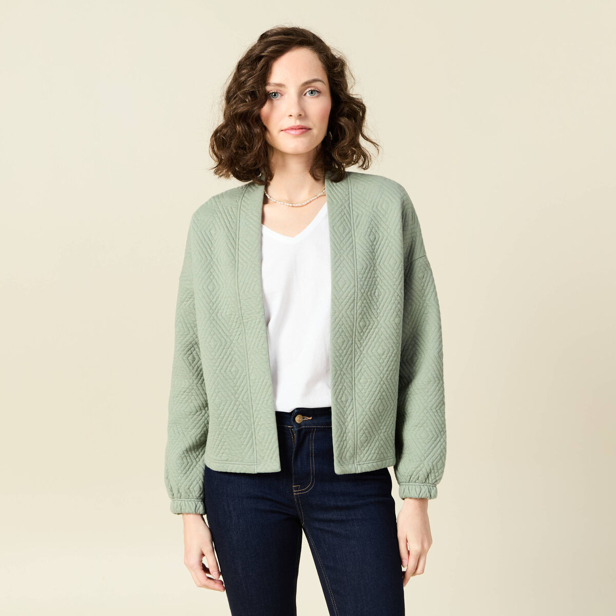 Gilet manches longues vert kaki femme