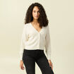 Gilet ajour&eacute; col V manches longues creme femme