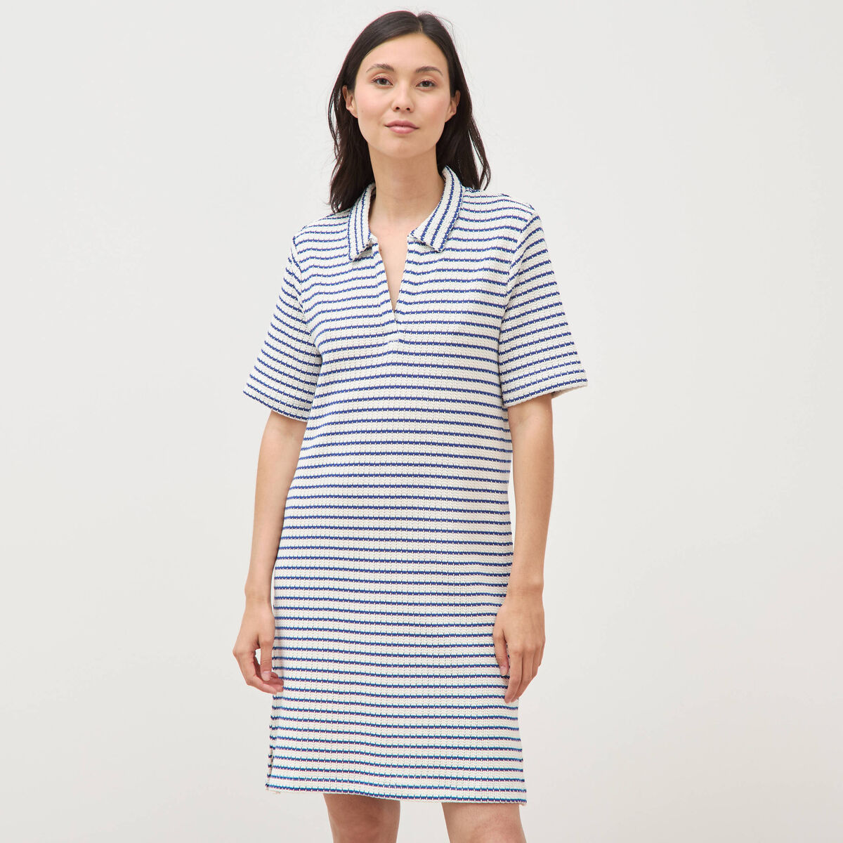 Robe manches courtes en maille ecru femme