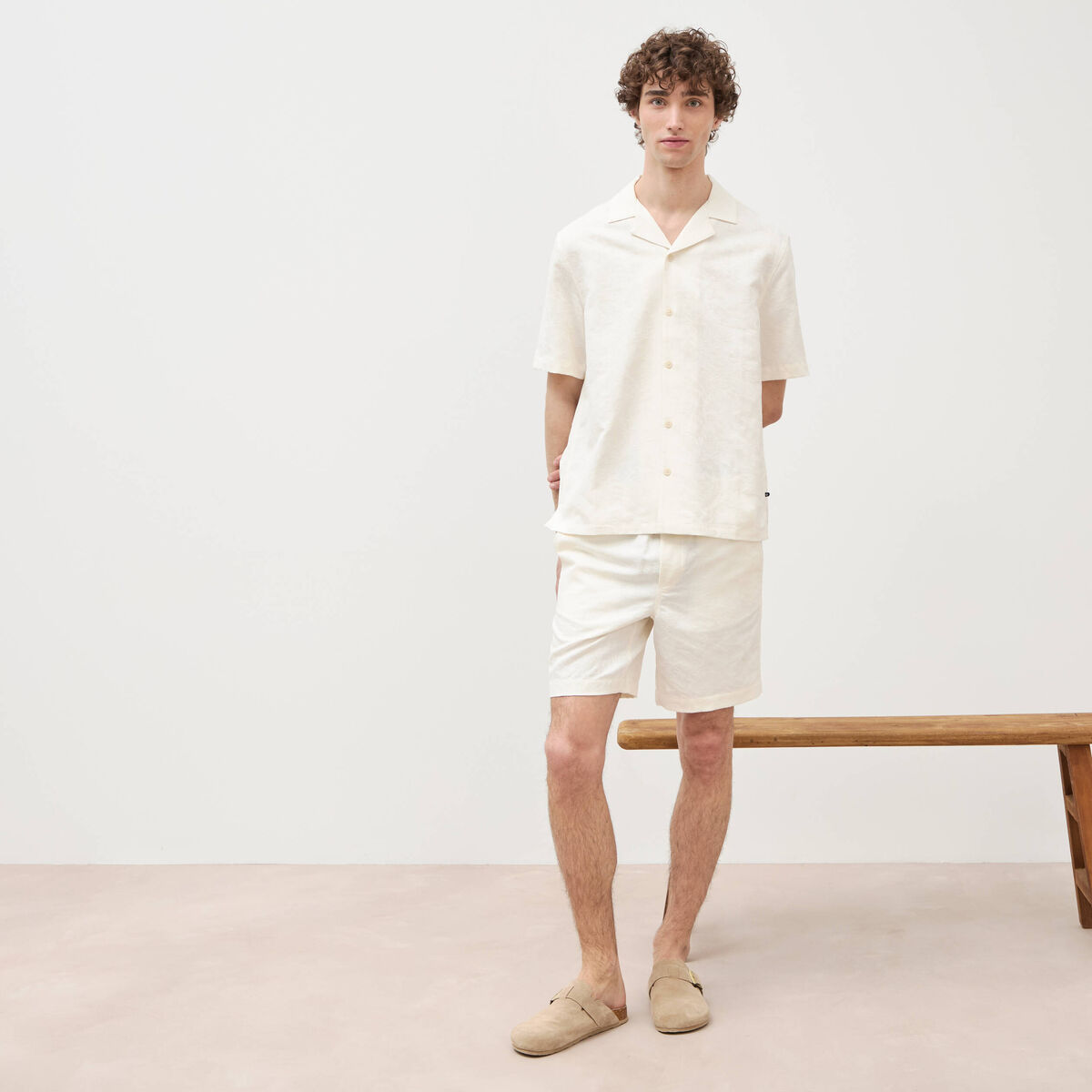 Chemise boyfriend manches courtes ecru homme