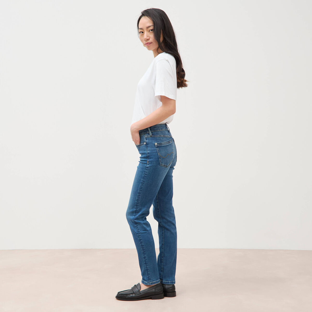 Jeans slim taille haute 7/8&egrave;me denim stone femme