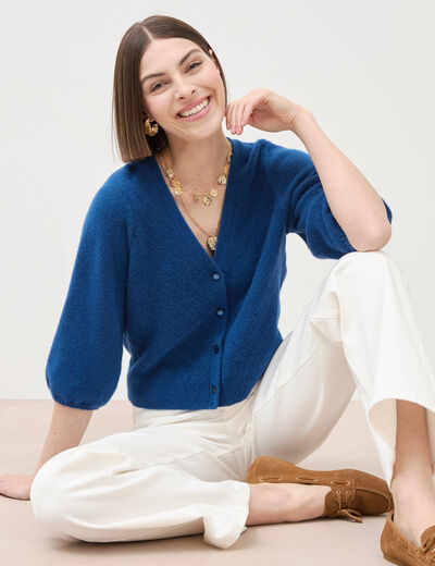 Gilet manches 3/4 bleu marine femme