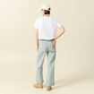 Jeans large cropped taille haute bleu gris femme
