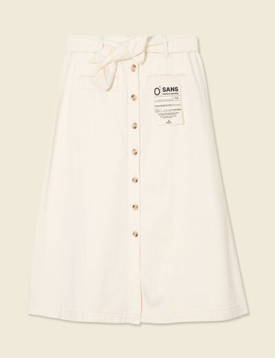 Jupe midi trapèze denim blanc femme