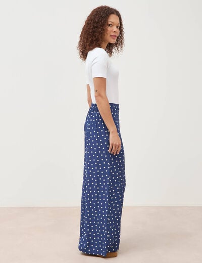 Pantalon large taille haute bleu marine femme