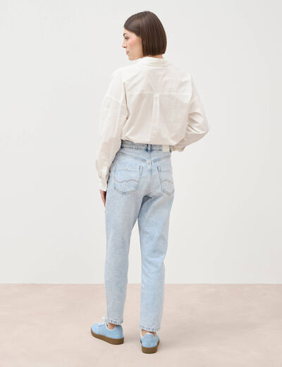 Jeans mom 7/8&egrave;me denim snow bleu femme