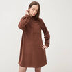 Robe velours manches longues col montant marron fonc&eacute; femme