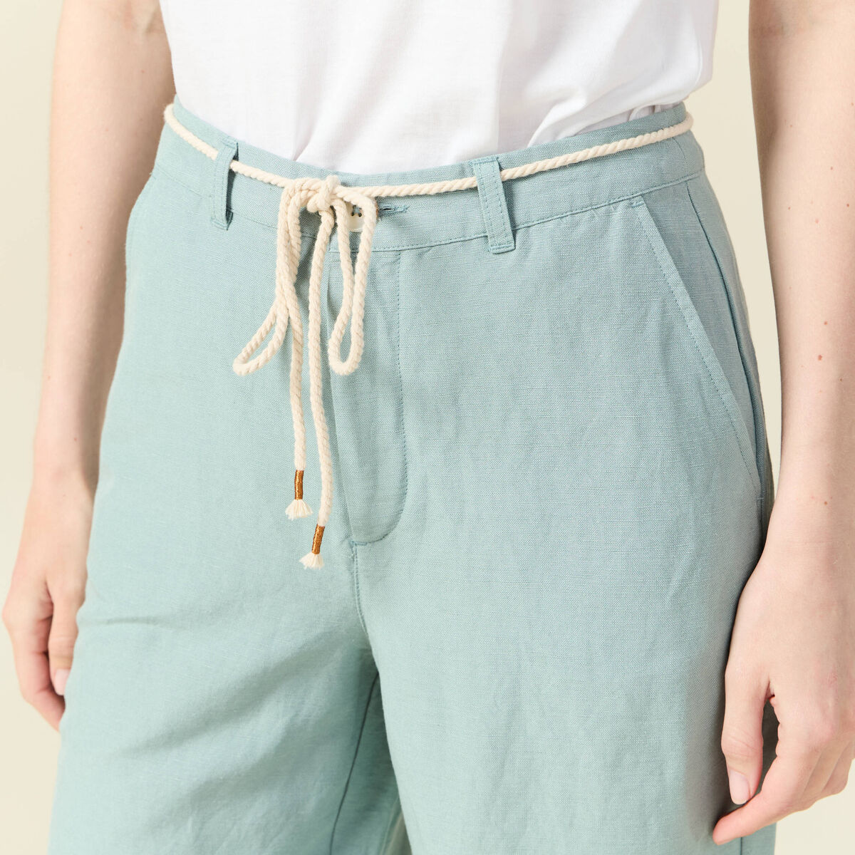Pantalon loose taille haute vert pastel femme