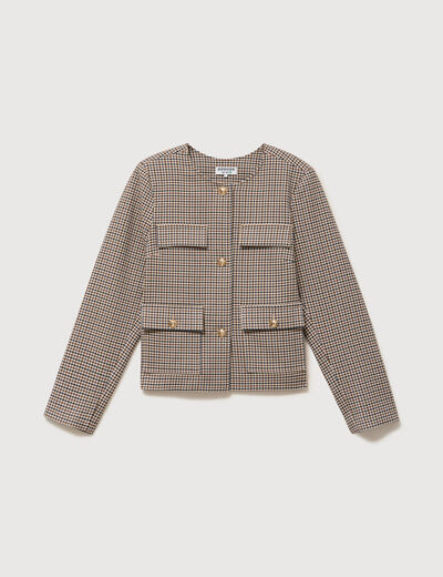 Veste &agrave; carreaux manches longues marron femme
