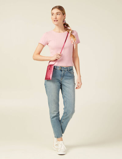 T-shirt manches courtes rose poudrée femme
