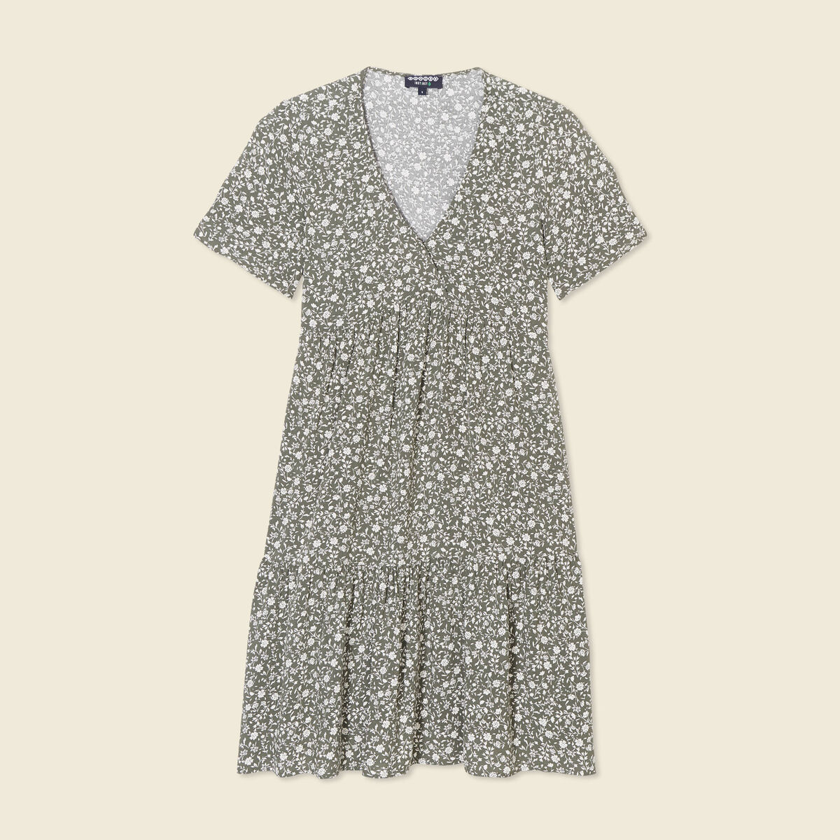 Robe évasée manches courtes vert kaki femme