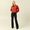 Pull manches longues col rond rouge fonc&eacute; femme
