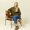 Pull col rond manches longues vert kaki femme