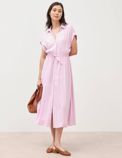 Robe longue &eacute;vas&eacute;e ceintur&eacute;e rose femme