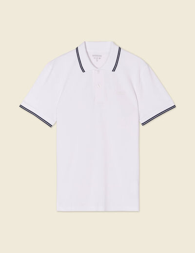 Polo cintr&eacute; en coton manches courtes blanc homme