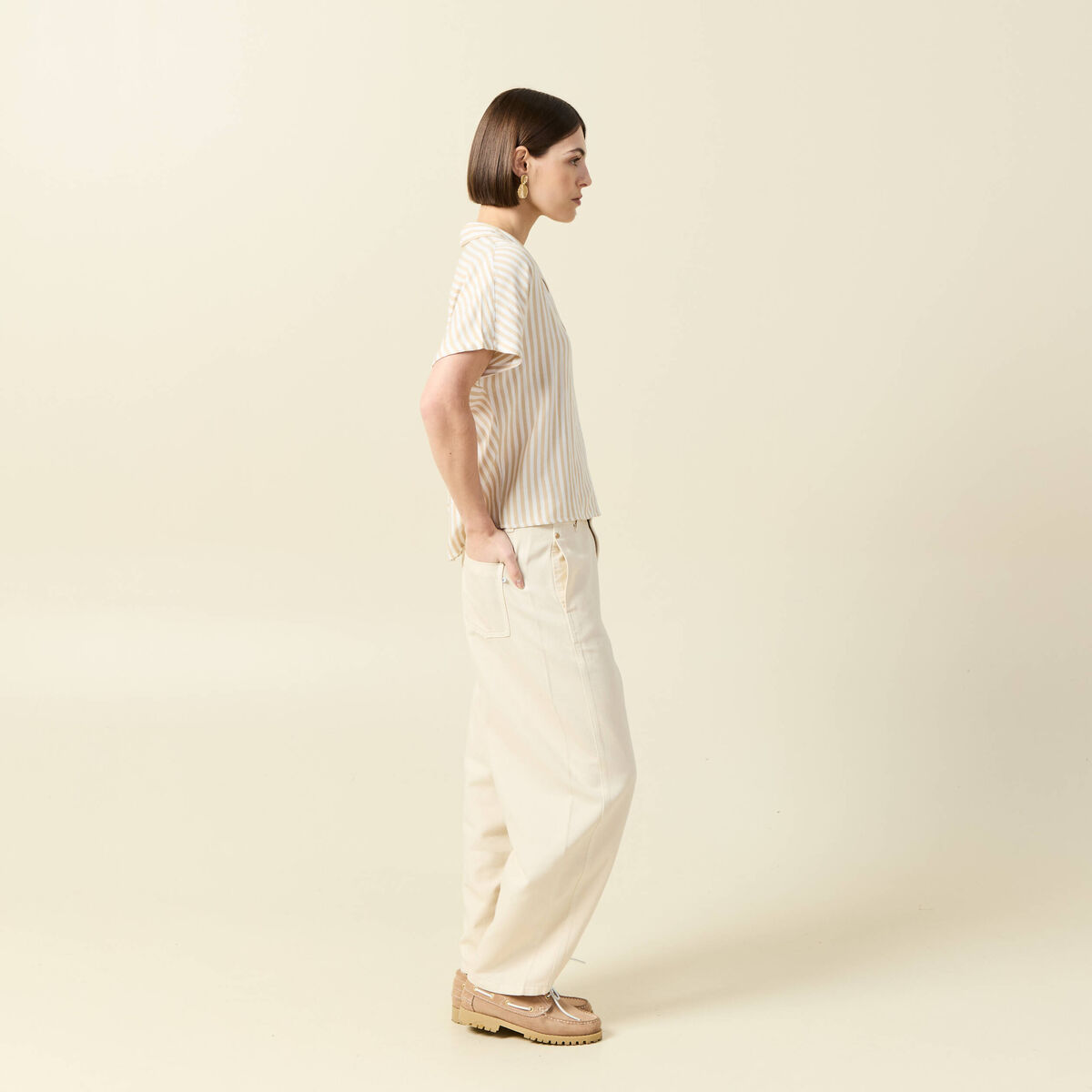 Chemise manches 3/4 beige moyen femme